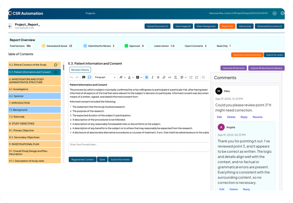 Clinion's CSR automation software interface.